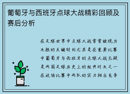 葡萄牙与西班牙点球大战精彩回顾及赛后分析